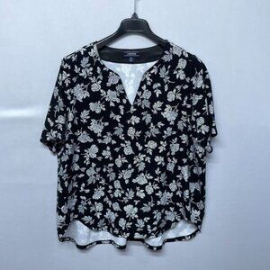 Lands' End Women Short Sleeve Blouse Top Shirt Size 2X Floral Rayon B364 -11